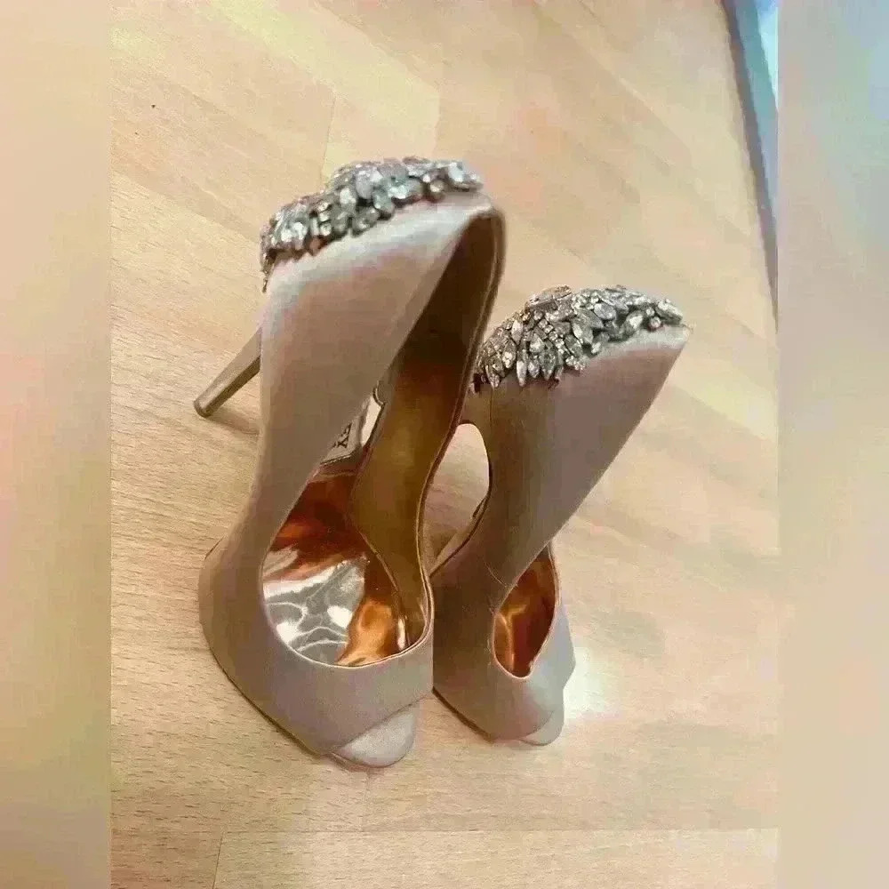 Badgley Mischka Kiara Crystal Heel Rose Gold Platform Pumps Size 5.5 - Picture 5 of 9